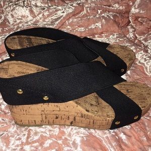 Strapped Black Heel Wedges